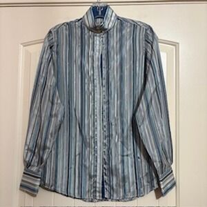 British House Blue Stripe Long Sleeve Collared Shirt Sz 32 English Riding‎ Shirt